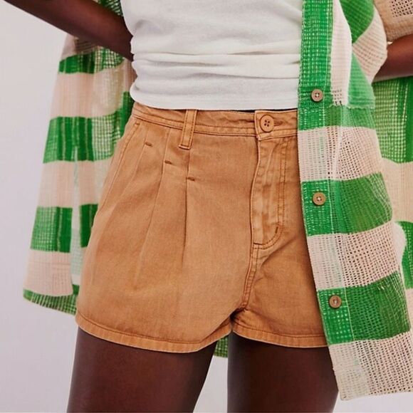 Free People Nora Mini Trouser Shorts Size 10 Honey Brown NEW - Picture 1 of 6